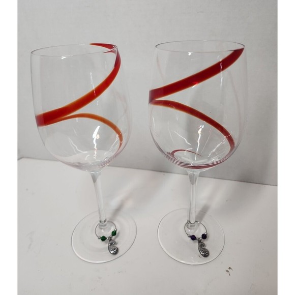 Pier 1 Dining Pier One Imports Red Swirl Wine Glass 9 Tall 2 Ounce
